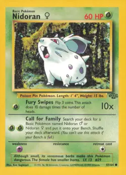 NIDORAN F 57/64 COMMON JUNGLE POKEMON UNLIMITED NEAR MINT - Image 1
