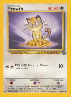 MEOWTH 56/64 COMMON JUNGLE POKEMON UNLIMITED NEAR MINT - Image 1