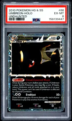 2010 POKEMON HEARTGOLD & SOULSILVER UNDAUNTED #86 UMBREON-HOLO PSA 6 - Image 1