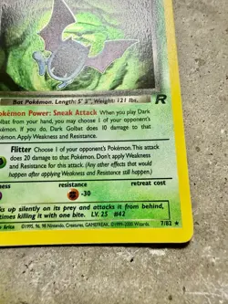 Pokemon Dark Golbat 7/82 1st Edition Holo Swirl Team Rocket WOTC 2000 - Image 3