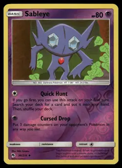 Sableye 96/214 Uncommon Lost Thunder Pokemon Reverse Holo Lightly Played - Image 1