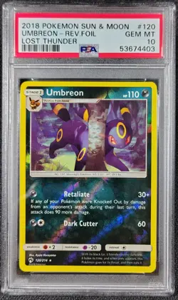 Umbreon 120/214 Sun And Moon Lost Thunder Reverse Holo Card PSA 10 Pop 15 - Image 1