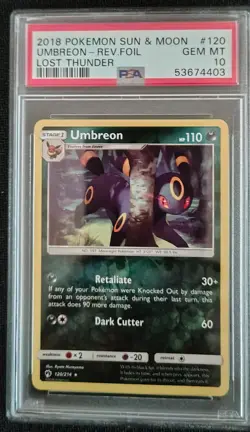 Umbreon 120/214 Sun And Moon Lost Thunder Reverse Holo Card PSA 10 Pop 15 - Image 3