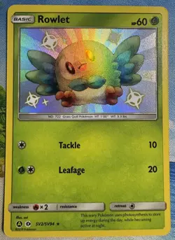 Rowlet SV2/SV94 Shiny Rare Hidden Fates Shiny Vault Pokemon Holo Near Mint - Image 1
