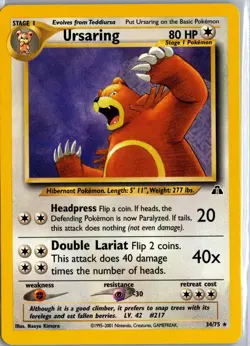 Ursaring 34/75 Rare Neo Discovery Pokemon Unlimited Lightly Played - Image 1