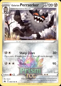 Galarian Perrserker 85/159 Rare Crown Zenith Pokemon - Image 1