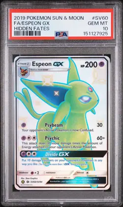 2019 POKEMON SUN & MOON HIDDEN FATES #SV60 FULL ART/ESPEON GX PSA 10 - Image 1