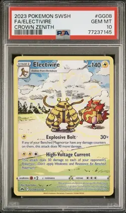 2023 POKEMON SWSH CROWN ZENITH GALARIAN GALLERY ELECTIVIRE GG08 PSA 10 - Image 1