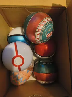 Lot of 6 Empty baseball and Pokemon Pokeball Tins - Image 1