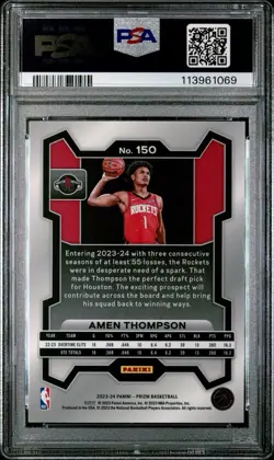 2023-24 Panini Prizm Amen Thompson Rookie RC #150 PSA 10 GEM MINT - Image 2