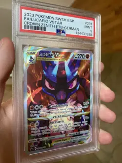2023 Pokemon SWSH BSP FA/Lucario Vstar #291 Crown Zenith ETB-German PSA 9 Mint - Image 1