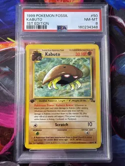 1999 Pokemon Fossil Kabuto 1st Edition Common Card 50/62 PSA 8 NM-MT - Image 1