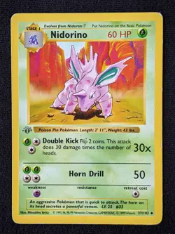 Nidorino 37/102 - Base Set 1st Edition - MP - Pokemon Card - Image 1