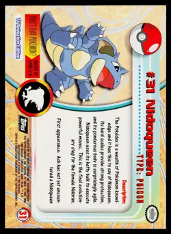 Nidoqueen #31 Pokemon TOPPS Series 1 TV Animation Black Label - Image 2