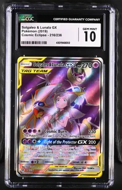 2019 POKEMON COSMIC ECLIPSE #216 SOLGALEO & LUNALA GX CGC 10 - Image 1