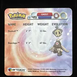 Artbox Pokemon Advanced Action Flipz (2003) AF45 Duskull Dusclops LP - Image 3