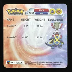 Artbox Pokemon Advanced Action Flipz (2003) AF42 Anorith Armaldo LP - Image 3