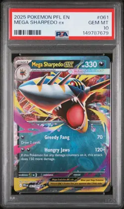 2025 POKEMON PFL EN-PHANTASMAL FLAMES #061 MEGA SHARPEDO EX PSA 10 - Image 1