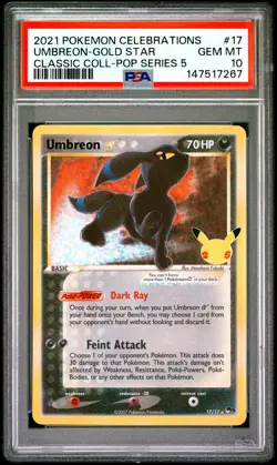 2021 POKEMON CELEBRATIONS CLASSIC COLLECTION #17 UMBREON-GOLD STAR PSA 10 - Image 1