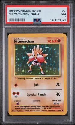 1999 POKEMON BASE SET UNLIMITED #7 HITMONCHAN-HOLO PSA 7 - Image 1