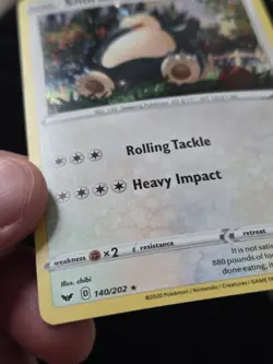 Snorlax 140 Sword & Shield Cosmo Holo 2020 Pokemon * HD Swirl Holo Bleed Error * - Image 3