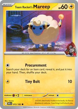 Team Rocket's Mareep 072/182 Common Destined Rivals Reverse Holo Near Mint - Image 3