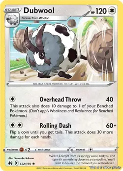 Dubwool 122/159 SWSH: Crown Zenith Reverse Holofoil Pokemon (NM) - Image 1