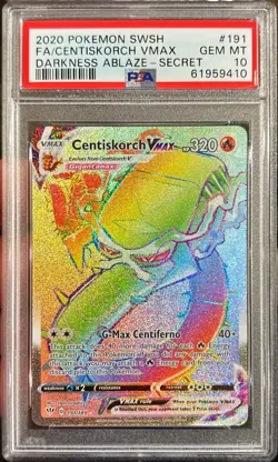 Pokemon Darkness Ablaze Centiskorch Vmax Secret Rainbow FA 191/189 PSA 10 Gem - Image 1
