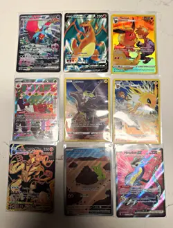 Pokemon TCG 9-Card Holo/Full Art Lot - Roaring Moon ex, Charizard V + - Image 1