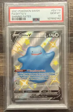 2021 POKEMON SWORD & SHIELD SHINING FATES #SV118 FULL ART DITTO V PSA 10 - Image 1