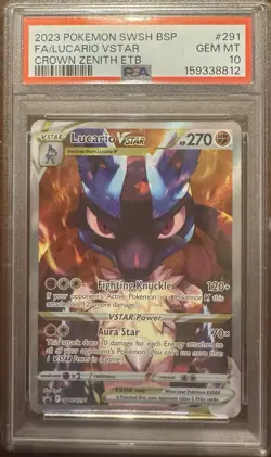 2023 Pokemon SWSH BSP FA Crown Zenith Lucario VSTAR #291 PSA 10 - Image 1