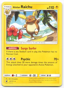 Alolan Raichu Holo 31 Lightly Played 111 Crimson Invasion Rare Pokemon - Image 1