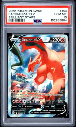 2022 POKEMON SWORD & SHIELD BRILLIANT STARS #154 FULL ART/CHARIZARD V PSA 10 - Image 1
