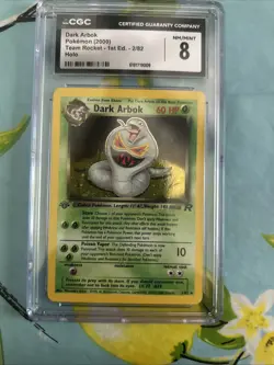 Pokemon TCG CGC 8 Dark Arbok Holo Rare 2/82 Team Rocket 1st Edition 2000 - Image 1