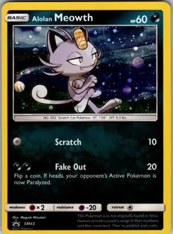 Alolan Meowth - SM43 Holo Promo Sun & Moon Promo Pokemon Near Mint - Image 1