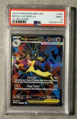 PSA 9 🌟 Pokemon Mega Lucario EX 160/132 Ultra Rare Holo Card Mega Evolutions - Image 1