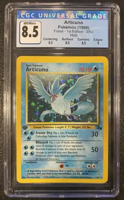 CGC 8.5 Articuno 1999 Fossil 1st Edition 2/62 Holo WOTC Pokemon Card - Image 1