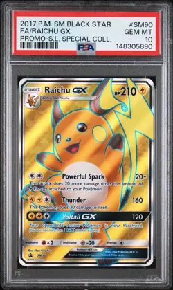 2017 POKEMON SM BLACK STAR PROMO #SM90 FULL ART/RAICHU GX PSA 10 - Image 1