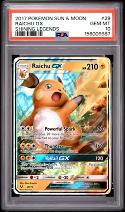2017 Pokemon Sun Moon Raichu GX Shining Legends PSA 10 29/73 RARE Holo - Image 1