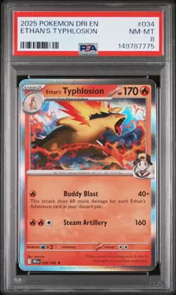2025 POKEMON DRI EN-DESTINED RIVALS #034 ETHAN'S TYPHLOSION PSA 8 - Image 1