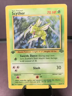 Pokemon TCG 1st Edition Scyther 26/64 Jungle Non Holo Rare VTG WOTC 1999 HP - Image 1
