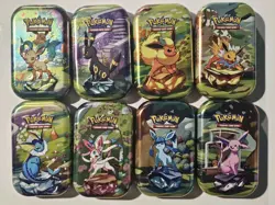 Pokemon Prismatic Evolutions 8x Official Empty Mini Tins Set Display | No Packs - Image 1