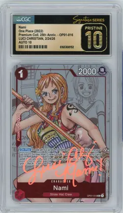 CGC Pristine 10 Auto 10 Luci Christian Nami 25th Aniv Manga Alt Art OP01-016 - Image 1