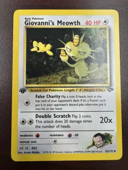 Giovanni's Meowth 43/132 1st Edition Gym Challenge Pokemon Card LP+ - Image 1
