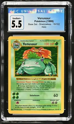 Pokemon Base Set Shadowless Venusaur CGC 5.5 Holo Rare Vintage Graded Card #15 - Image 1