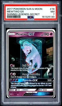 2017 POKEMON SUN & MOON SHINING LEGENDS SECRET #78 MEWTWO GX PSA 7 NM - Image 1