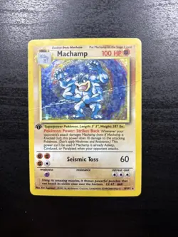 HP (4th Print 1999-2000) Pokemon MACHAMP Card BASE Set 8/102 Holo Rare 1st ed UK - Image 1