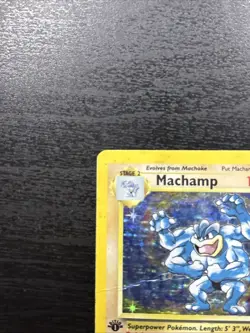 HP (4th Print 1999-2000) Pokemon MACHAMP Card BASE Set 8/102 Holo Rare 1st ed UK - Image 2