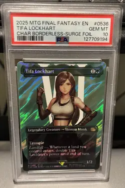 2025 MTG FINAL FANTASY CHARACTER BORDERLESS-SURGE FOIL TIFA LOCKHART PSA 10 - Image 1