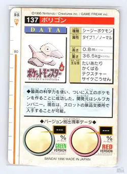 Porygon No. 137 Bandai Carddass Series 1-2 R Red Japanese Pokemon 1996 MP - Image 2